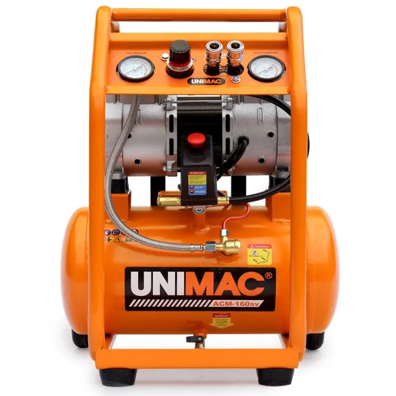 Unimac 16L Silent Oil-Free Electric Air Compressor, 116PSI Portable with Wheels and Handle, Twin Nitto Outlets for Airtools, Tyre Inflation