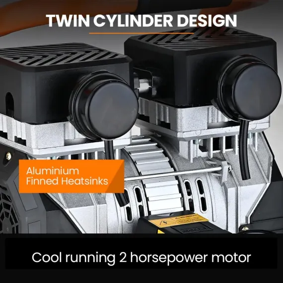 Unimac 16L Silent Oil-Free Electric Air Compressor, 116PSI Portable with Wheels and Handle, Twin Nitto Outlets for Airtools, Tyre Inflation image: 1