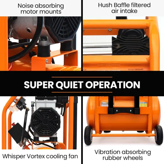 Unimac 16L Silent Oil-Free Electric Air Compressor, 116PSI Portable with Wheels and Handle, Twin Nitto Outlets for Airtools, Tyre Inflation image: 2