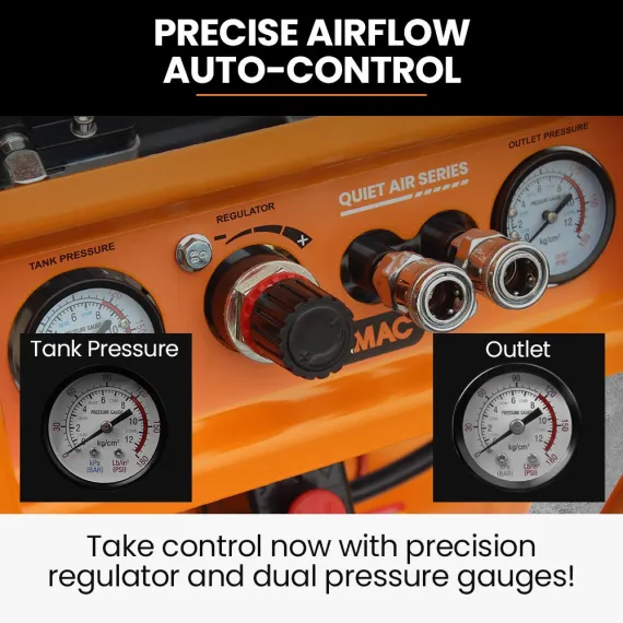 Unimac 16L Silent Oil-Free Electric Air Compressor, 116PSI Portable with Wheels and Handle, Twin Nitto Outlets for Airtools, Tyre Inflation image: 3