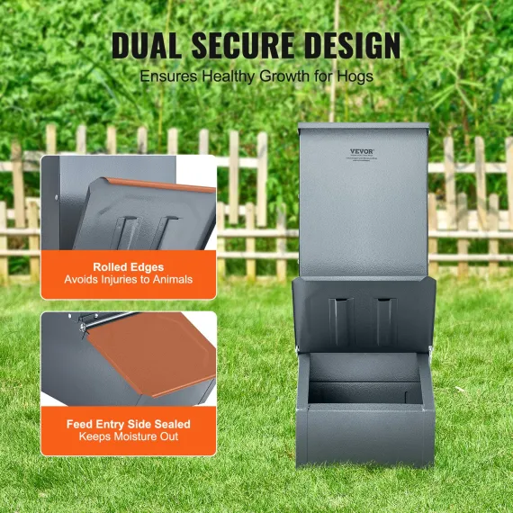 VEVOR Hog Feeder 2.2 Bushel Metal Double Door Pig Feeder Feeding up to 5 Hogs image: 3